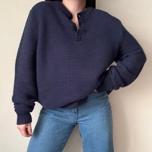 Rainforest Quarter-Button Henley Knit Sweater in Blue